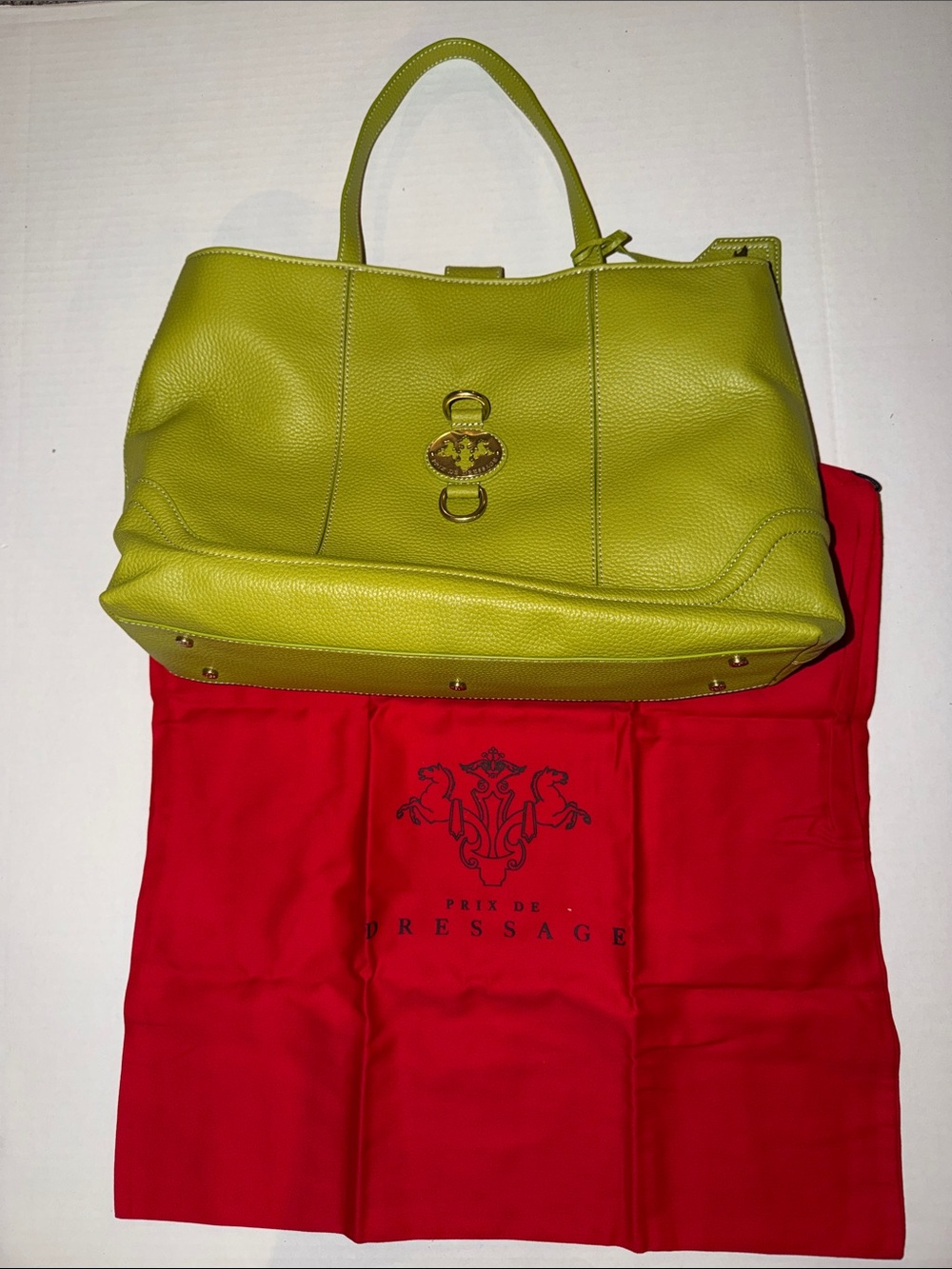 Prix de Dressage Chartreuse Leather Tote with Gold Accent Hardware - Picture 5 of 5